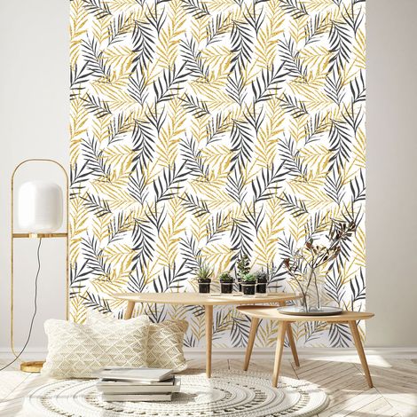 Papier peint intissé pré-encollé - FEUILLES DE PALMIERS TROPICAUX - 1 rouleau de 300x60cm (1/5)