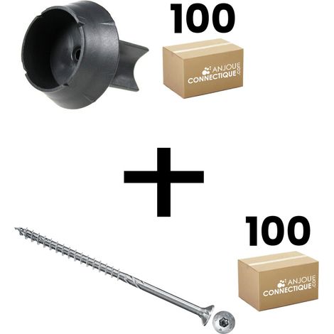 Lot de 100 supports de rail OB 30mm SIXBOX + 100 vis bois Ø5,0x70 tête fraisée TX - Sixbox