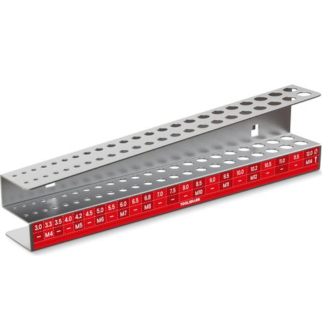 Porte-forets vide, en acier inoxydable - Organisateur pour 46 forets, pour paroi perforée avec alésage carré - Accessoire pour le rangement des forets dans l’atelier - LxPxH 270x38x65mm (1/5)