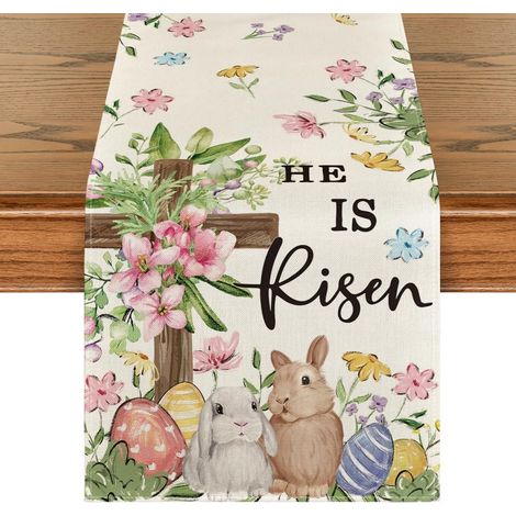Chemin de table de Pâques avec œufs de lapin, décoration de table printanière, 13 x 72 pouces (1/5)