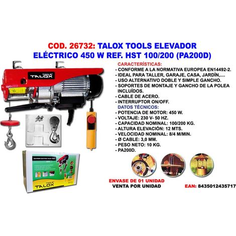Palan électrique TALOX 450 W 100/200 kg PA200D