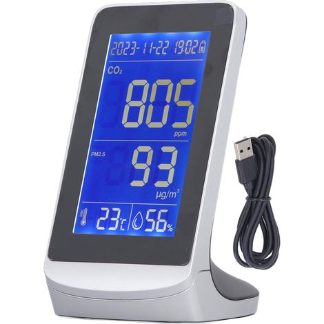 Moniteur de qualité de l'air, affichage numérique CO2 PM1.0 2.5 10, détecteur de température et d'humidité avec avertissement de batterie faible (1/5)