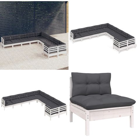 10-tlg. Garten-Lounge-Set mit Kissen Weiß Kiefernholz - Garten Lounge Set - Holz Gartenmöbel - Loungesessel - Outdoor Möbel - Gartenecke - Home & Living