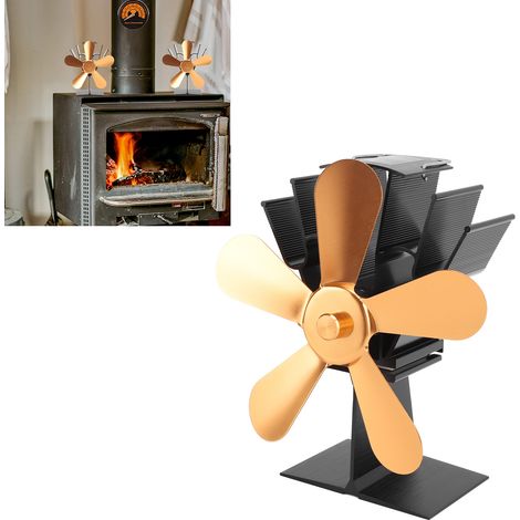 Ventilateur de cheminée, ventilateur thermique, poêle à pétrole, poêle à bois, ventilateur thermique auto-générateur, doré (1/5)