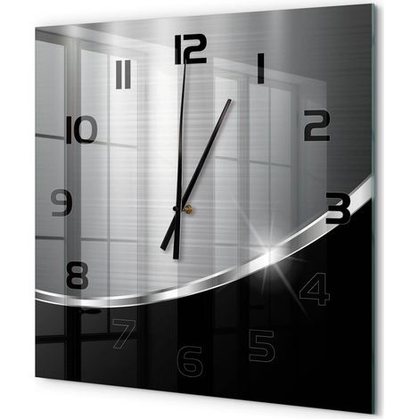 Grande Horloge Murale Carrée Déco Salon Verre Trempé Silencieuse Design Contemporain Abstraction métallique 60x60 cm (1/5)
