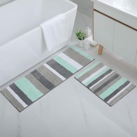 Set of 2 Bath Mats, Soft Microfiber, Absorbent, Non-Slip, Machine Washable, Bathroom (1/5)
