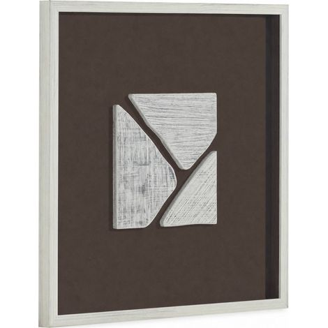 Tableau abstrait blanc et brun en bois et verre - blanc et brun (1/4)