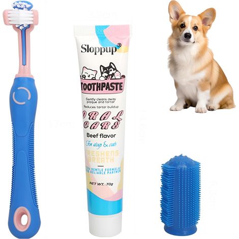 Brosse à Dents et Dentifrice pour Chien - Pour Rafraîchir L'haleine et Nettoyer les Dents - Saveur Bœuf (1/5)