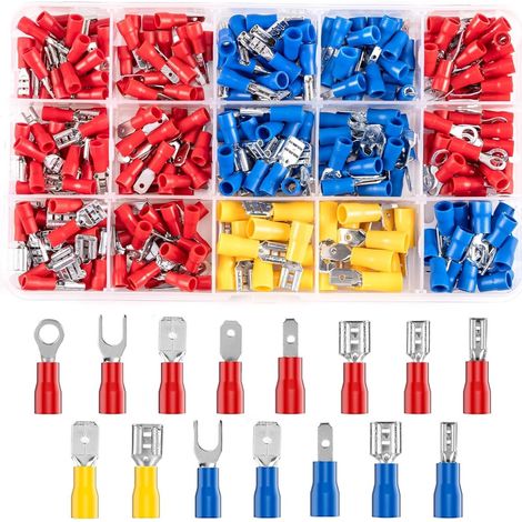 Terminali elettrici da 0,5 a 6,0 mm² - Connettori a crimpare - Utensili per crimpatura - Morsettiere isolate - 280 pezzi - 15 tipologie - per applicazioni automobilistiche, motociclistiche ed elettric (1/5)
