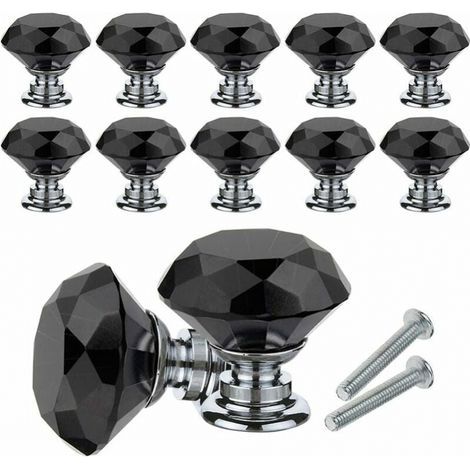 Bouton de Meuble Cristal, 10Pcs Poignées de Bouton en Cristal de Diamant, 30mm Bouton de Porte Meuble Tiroir Placard avec Vis pour Accueil Bureau, Commode, Cuisine et plus (Noir) (1/5)