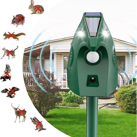 Repelente de gatos para exteriores, repelente solar ultrasónico para gatos y perros, carga solar por USB, repelente de gatos y perros para jardín, pájaros, zorros, ratas, palomas y conejos (1/5)