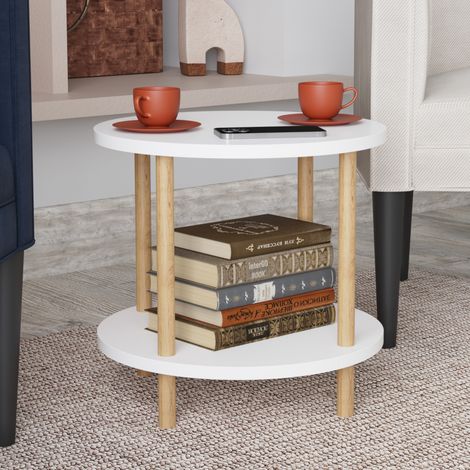 Mesa auxiliar Ves con estante 49xØ42 cm - Blanco [en.casa] (1/5)