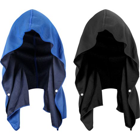 Serviettes rafraîchissantes pour le cou et le visage, capuche rafraîchissante, lot de 2, écharpe rafraîchissante pour le sport, le camping, l'entraînement et le cyclisme (noir/bleu foncé)[NX] (1/5)