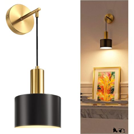Lampada da parete con ricarica wireless, stile moderno, portalampada E27, 2000 mAh, per camere da letto, soggiorni - lampadina non inclusa (nera)