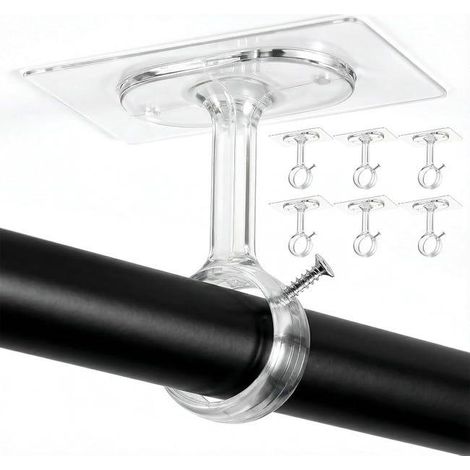 pièces supports plafond pour tringle à rideau, fixation adhésive sans clous, crochets réglables Ø3 cm, facile à installer sur mur ou plafond (1/5)
