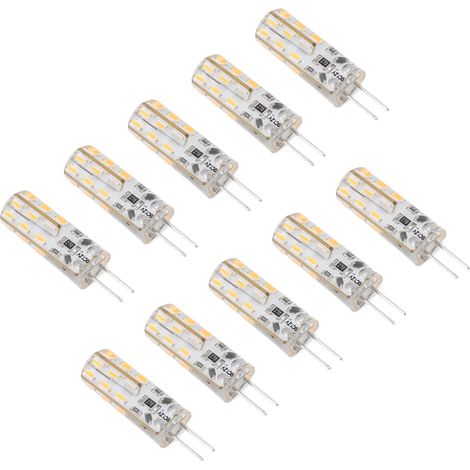 Lot de 10 ampoules LED G4 1,5 W DC12V blanc chaud 3000 K 110 lm à deux broches pour éclairage de placards et de cours. (1/5)