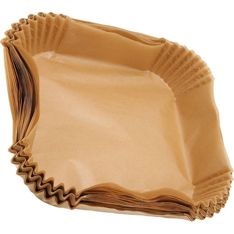Lot de 100 feuilles de papier sulfurisé jetables antiadhésives, imperméables et résistantes à l'huile, de forme carrée, pour friteuse à micro-ondes, couleur bois naturel. (1/5)