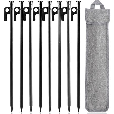 Piquets de Tente en Acier Forgé,Sardines Camping,pour Tente Jardi  Piquets De Tente Robustes,Piquets de Tente en Acier Forgé,Sardines Camping avec Crochet Clous de Fixation Sol Dur,8 Pièces (1/5)