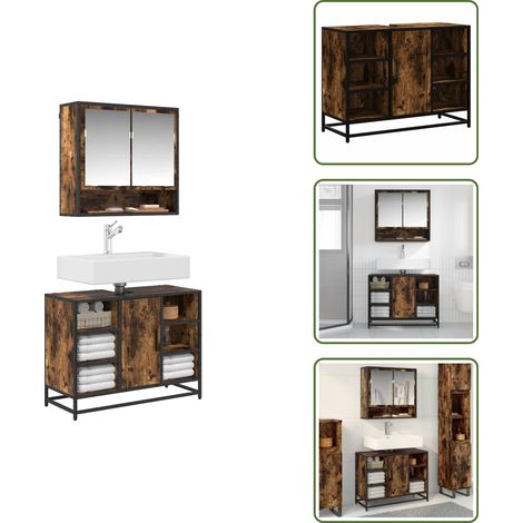 Waschbeckenunterschrank Räuchereiche 80x33x60 cm Holzwerkstoff - Waschbeckenunterschrank - Waschbeckenunterschränke - Waschbeckenschrank - Waschtisch