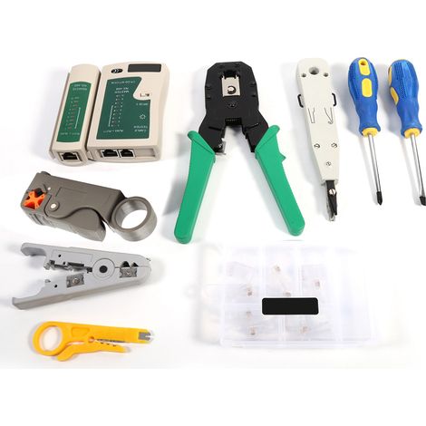 Kit de test de câbles RJ45 RJ11 : outil de sertissage, de coupe et de perforation, tournevis