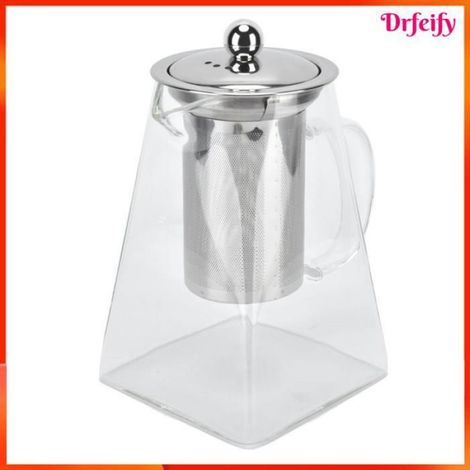 Théière en verre borosilicate 950 ml avec filtre amovible en inox 304, design carré, capacité 950 ml pour infusion et thé chaud (1/5)
