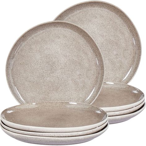 Set de 8 Assiettes Plates en Grès Fait Main pour 8 Personnes Finition Émail Réactive Gris Costmary (1/5)