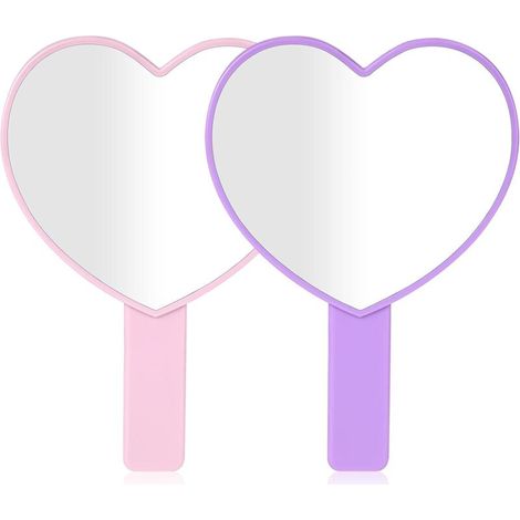 Mini specchietto cosmetico con manico, specchietto per il trucco a forma di cuore, specchietto per il trucco da viaggio, specchietto cosmetico portatile con manico - Crezuo