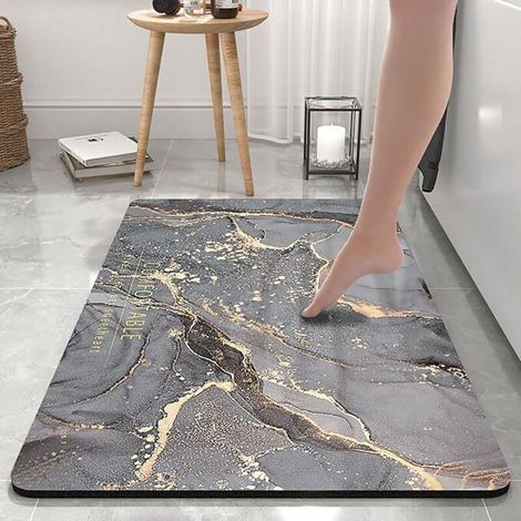 Salle Bain Tapis,Moelleux Tapis Super Absorbant Antidérapant Douche Tapis,Microfibre Séchage Rapide Bain Tapis pour Cuisine Salle Bain Douche Baignoire-Gris 80x50cm (1/4)