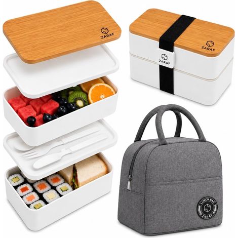 Bento Lunch Box 2 Couches Boite Repas Compartiment 1200 ml Lunchbox Hermétique avec Couverts Kit et Sac Isotherme Repas Boite Bento pour Adultes Enfants (1200, Millilitres, 2) (1/5)