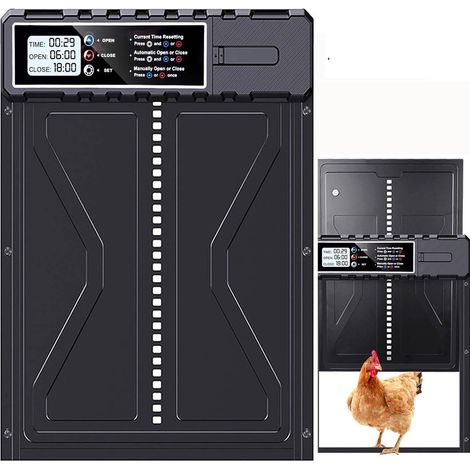2pcs Porte Automatique Poulailler Solaire 7W avec Capteur Lumière et Minuterie Digitale, Ouvre Porte Poulailler avec Télécommande, Système Sans Batterie pour Poules Canards (1/5)
