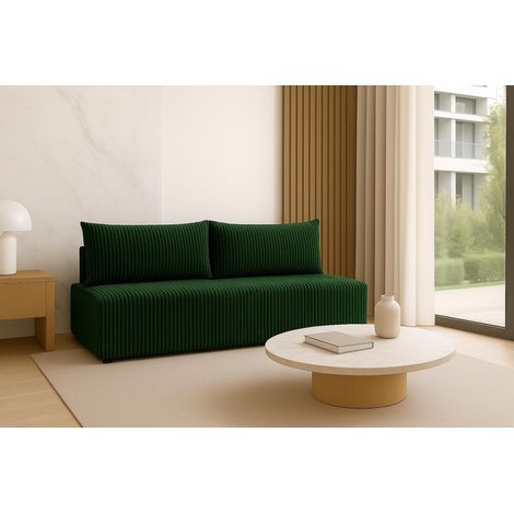 Canapé convertible Sofello LUNO, vert – Canapé moderne en velours côtelé pour votre salon, surface de couchage : 204 × 144 cm (1/5)