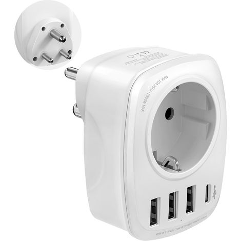1 PCS Adaptateur de Voyage Inde, Adaptateur de Voyage Type D avec 3 USB et 15W 1USBC, Inde Adaptateur Prise de Courant pour l'Inde Sri Lanka, Népal (1/5)