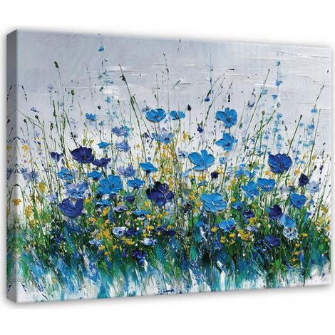 Leinwandbild Blumen und Wiese Abstrakt, floraler Kunstdruck für Schlafzimmer, Wohnzimmer und Küche, hochauflösender Druck, 60 x 40 cm