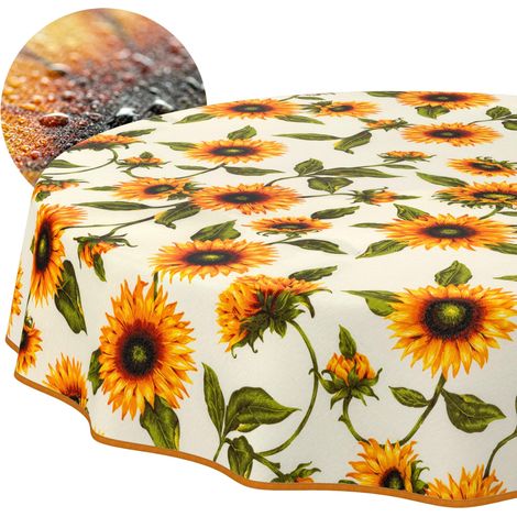 Nappe enduite Tournesols avec Ourlet Ronde Ø 120 cm Anti-Taches (1/5)