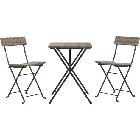 Ensemble de bistro jardin meuble extérieur terrasse pliable 3 pièces gris résine tressée