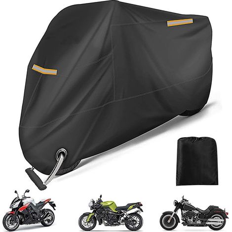 Housse de moto durable – fabriquée en tissu Oxford imperméable 210D – housse anti-poussière avec fente de verrouillage – convient aux motos jusqu'à 245x105x125 cm de dimensions. (1/5)