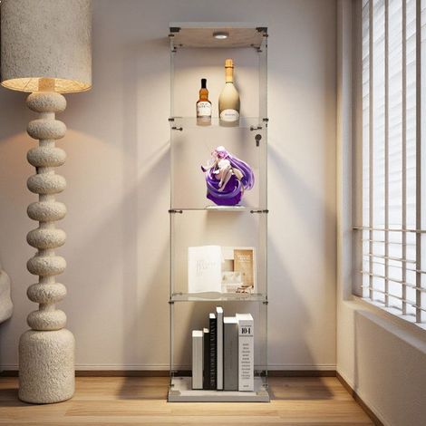 Vitrine - Weiß - Sicherheitsglas - LED-Beleuchtung - 4 verstellbare Etagen