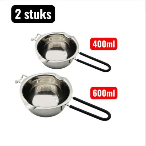 Lot de 2 casseroles bain-marie,Acier inoxydable 304,Poignée silicone,Fondue chocolat beurre (1/4)