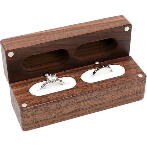 Scatola portagioie in legno, foderata in velluto, adatta per fidanzamenti e matrimoni. (1/2)