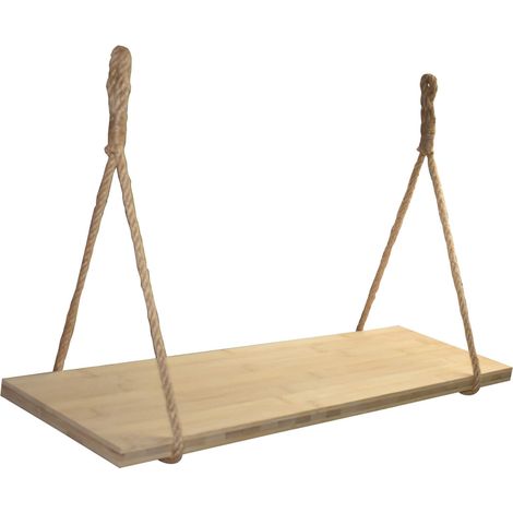 Étagère murale Bambou 60x19 cm et cordes naturelles.