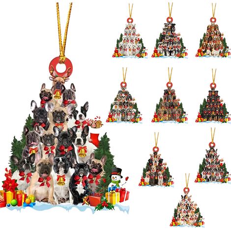 Suspension de Noël Chien en Bois Ornement Arbre de Noël Pendentif Déco de Noël Cadeau pour Amis et Famille (1/3)