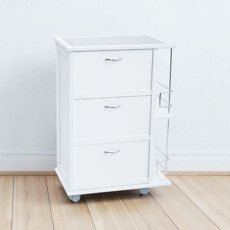 Carrello da cucina con ante a ribalta e portabottiglie Bianco (1/5)
