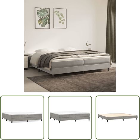 The Living Store Sommier à lattes de lit et matelas Gris clair 200x200cm Velours - Lit Tapissier - Lit Double - Matelas À Ressorts Ensachés - Support Moyen Dur - Housse De Protection De Matelas (1/5)