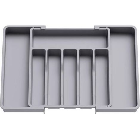 Range Couverts, Plateau d'Ustensiles Extensible pour Tiroir, Organisateur de Tiroir Réglable pour la Cuisine, Rangement Compact en Plastique pour contenir des Cuillères, Fourchettes, Gris