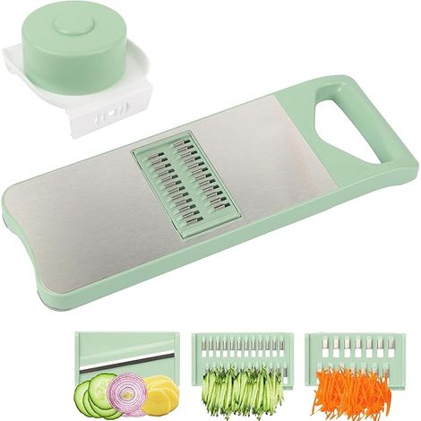 Mandoline à 3 lames, en acier inoxydable, coupe-légumes portatif, verte (1/5)