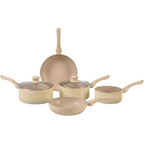 Batterie de cuisine 7 pièces Beige Tous feux dont induction Herzberg HG1020-BEJ