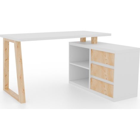 Bureau d’angle WOKY – Rangement intelligent-Blanc (1/3)