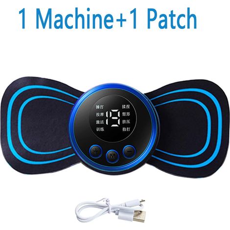 Set mit 4 EMS-Elektropflastern für Nacken- und Rückenmassage, LCD-Bildschirm, 8 Modi, pulsierender Muskelstimulator, tragbar, Schmerzlinderung 00440-AquaForge