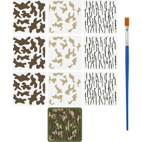 9Pcs Pochoir Camouflage Superposé Avec Un Pinceau Pochoir Camouflage Numérique Réutilisable 30x30cm Pochoirs Peinture Motif Camouflages pour Bois Toile Papier Tissu Étage Mur Carrelage (1/5)