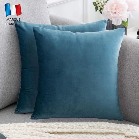Lot de 2 Housse de Coussin Velours 50x50 cm Uni Fermeture Invisible Décoration Salon Chambre